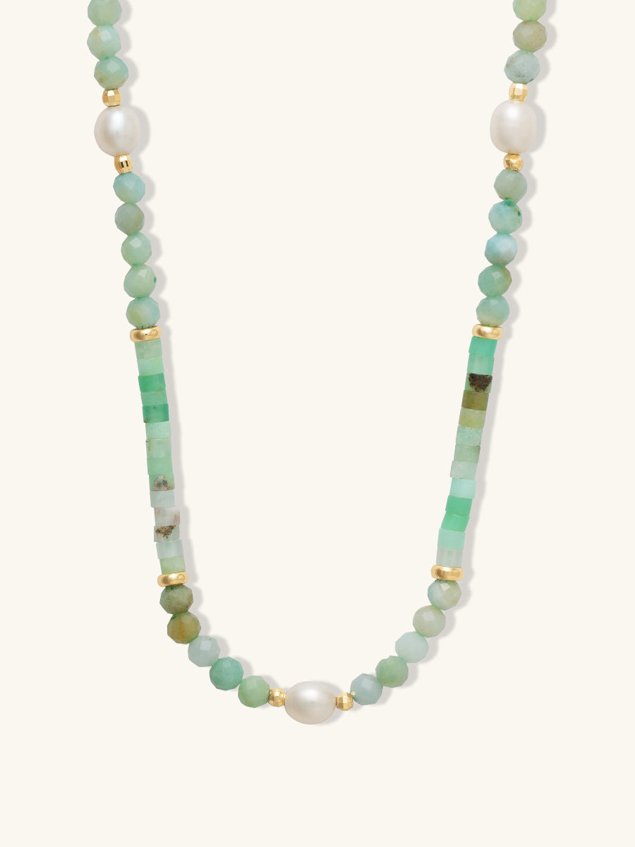Amazonite Jade & Pearl Gold Necklace | Wanderlust + Co