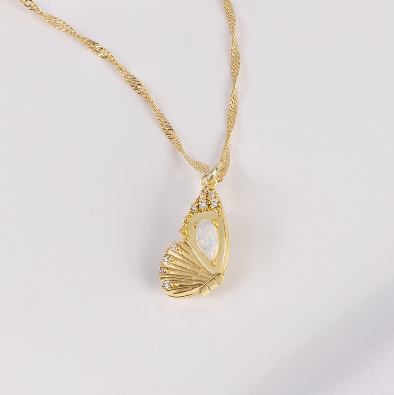 Butterfly Opal Gold Locket Necklace Wanderlust Co