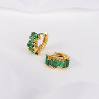 Jagged Baguette Emerald & Gold 8mm Baby Huggie Earrings | Wanderlust + Co