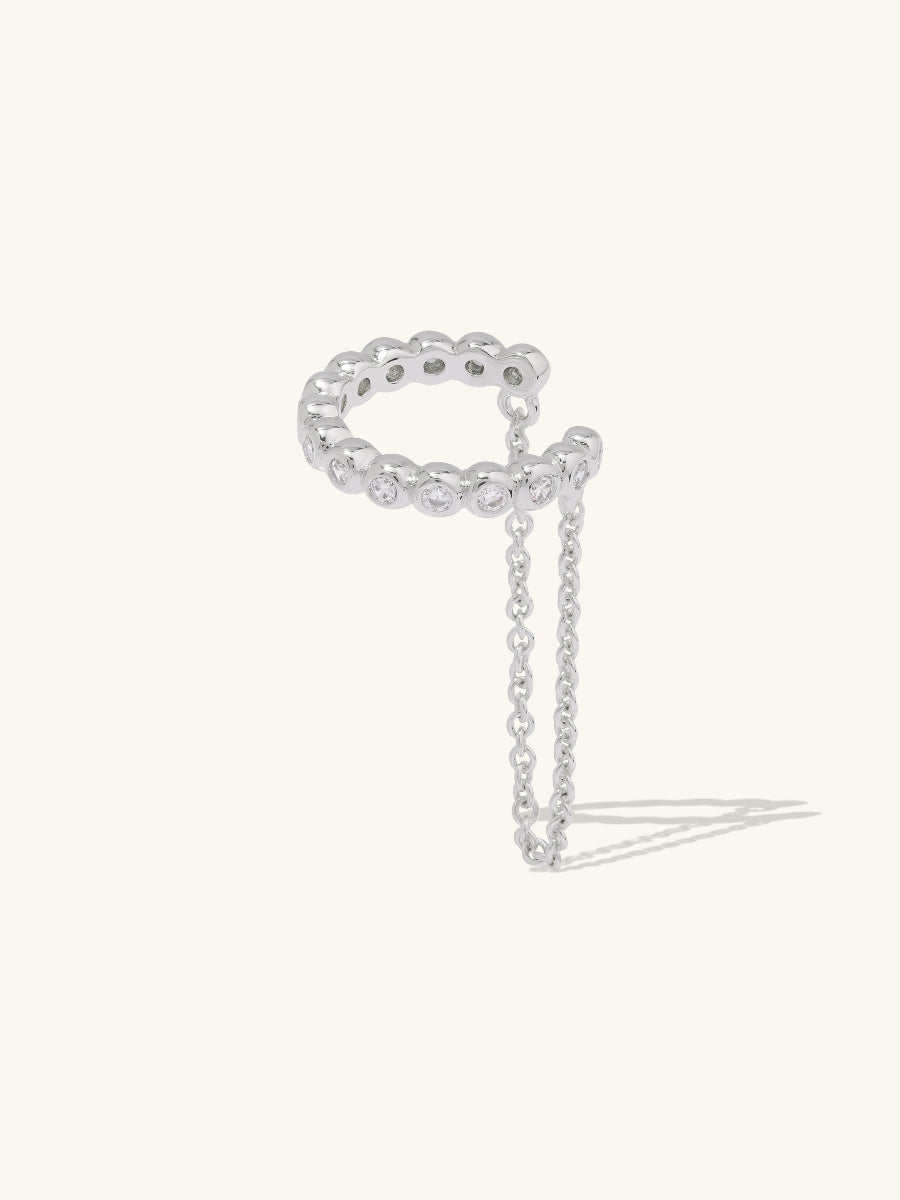 Pave Drop Chain Silver Ear Cuff | Wanderlust + Co