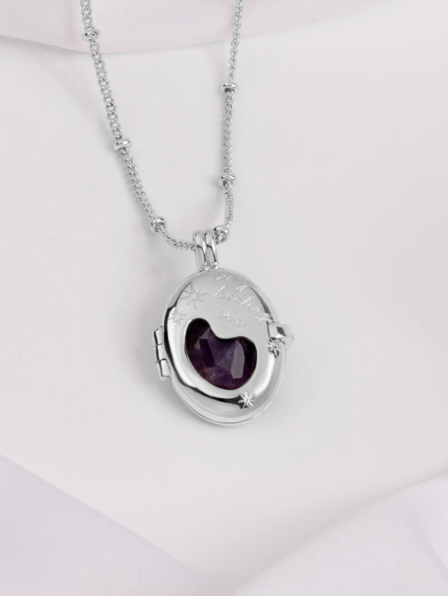 Healing Amethyst Silver Locket Necklace | Wanderlust + Co