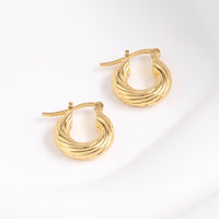 Ribbed Twisted Gold 8mm Hinged Huggie Earrings