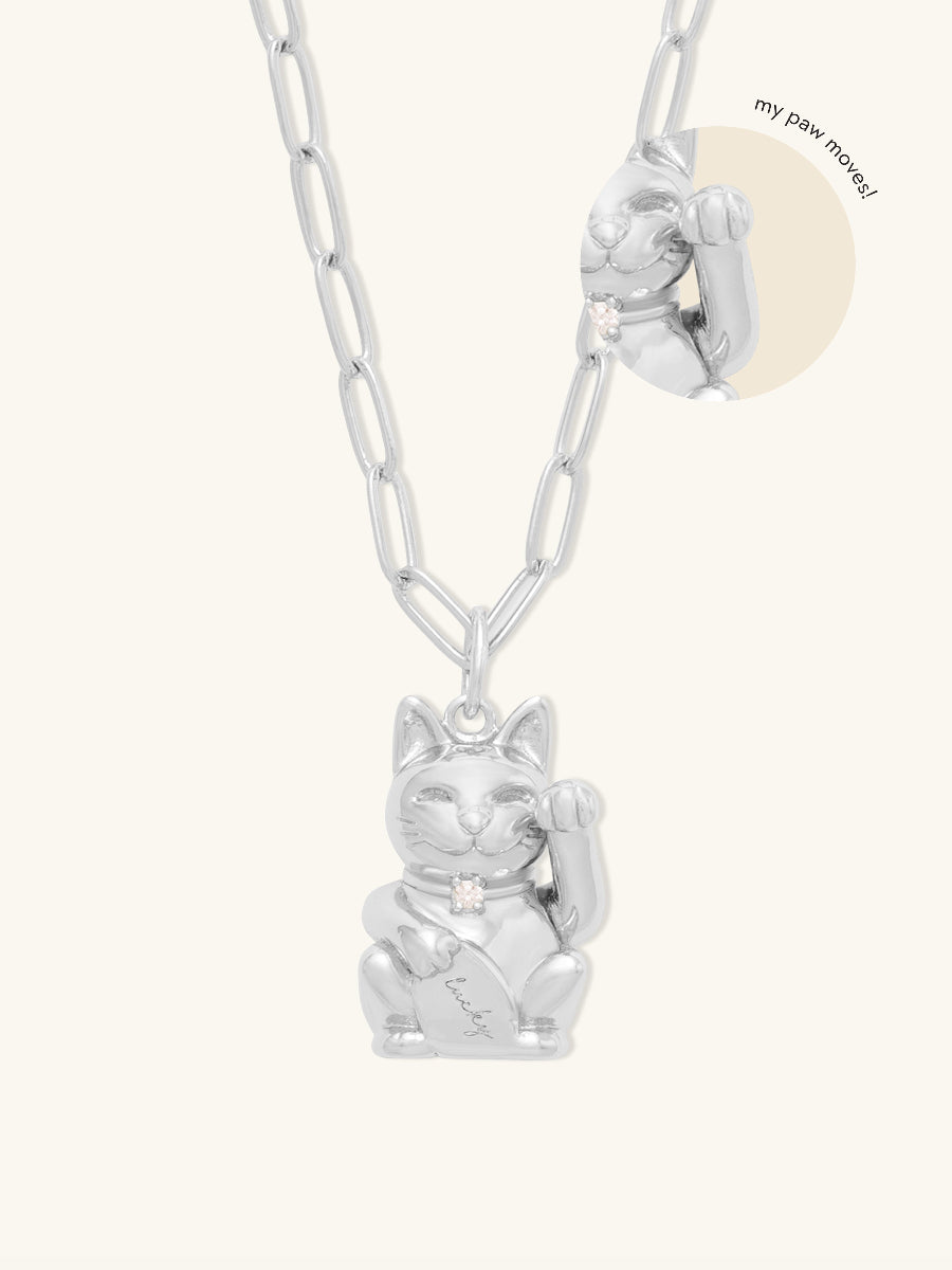 Lucky Cat Silver Necklace | Wanderlust + Co