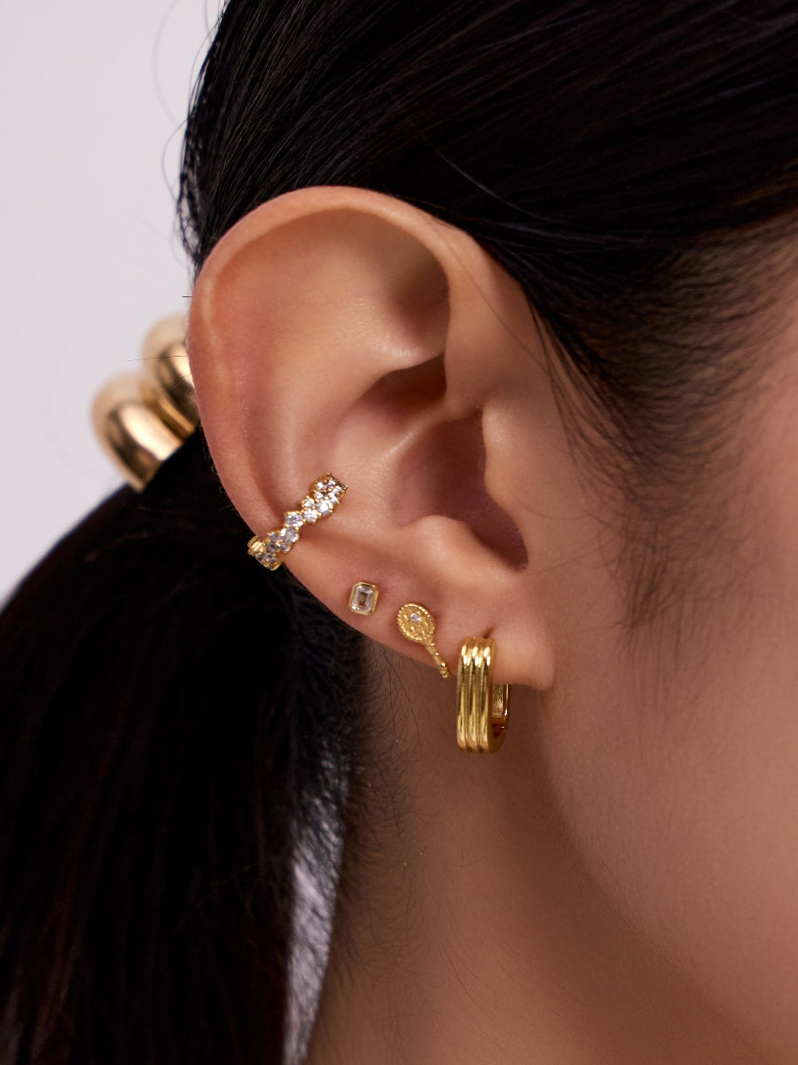Triple Band Gold 10mm Huggie Earrings