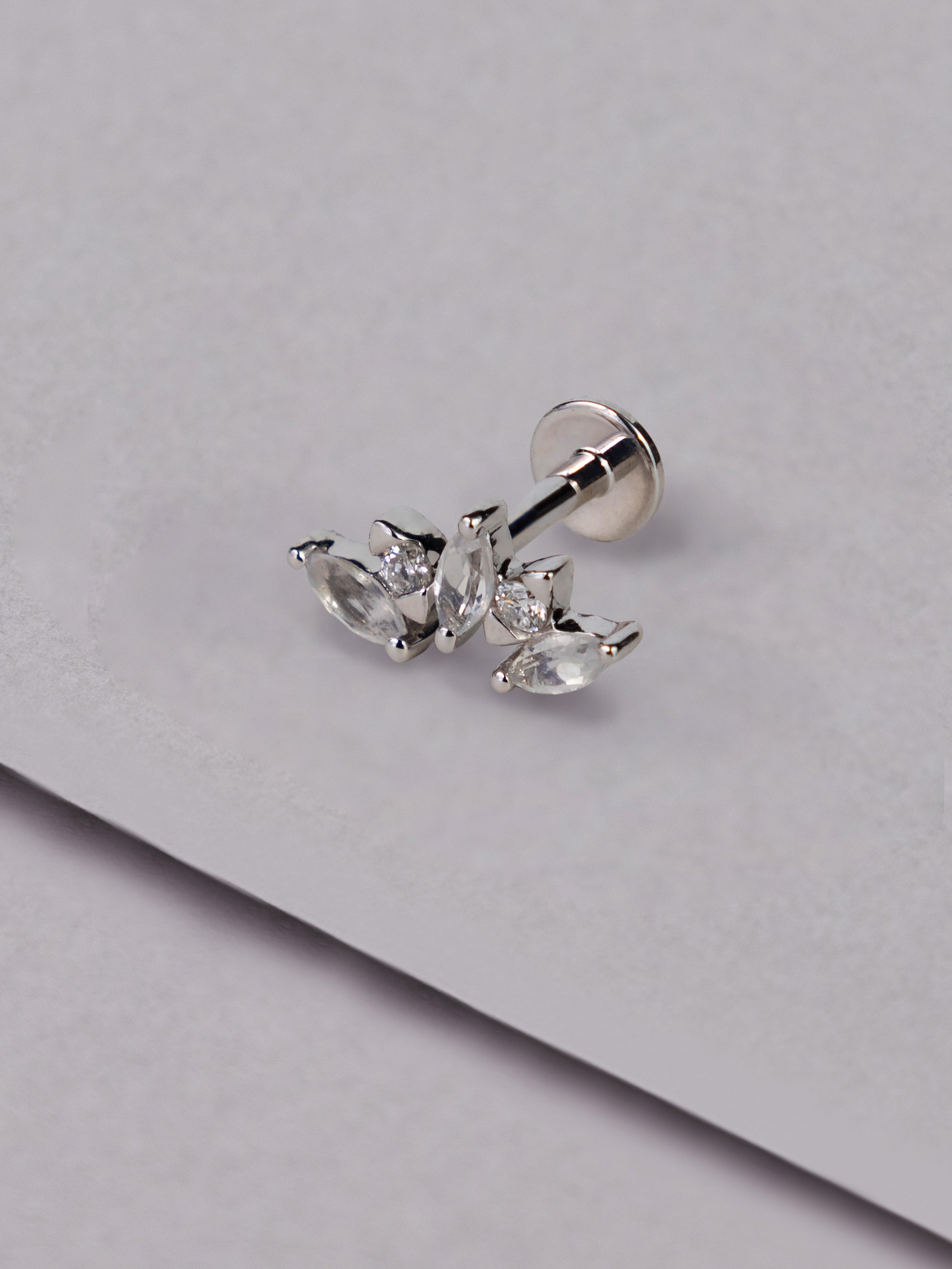 Diamond Sunrays 14K White Gold Flat Back Earrings