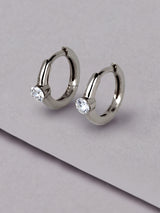 Floating Diamond 14K White Gold 10mm Huggie Earrings