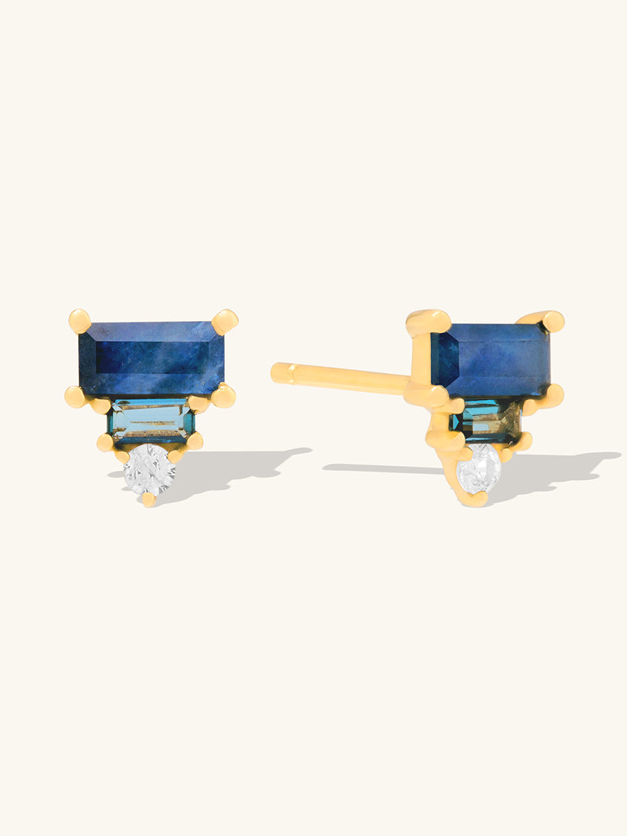Midnight Sapphire Baguette 14K Solid Gold Earrings | Wanderlust + Co