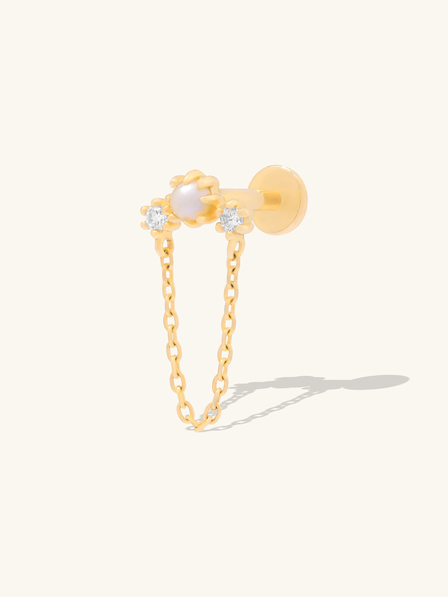 Moonlight Diamond & Pearl 14K Solid Gold Flat Back Earring | Wanderlust + Co
