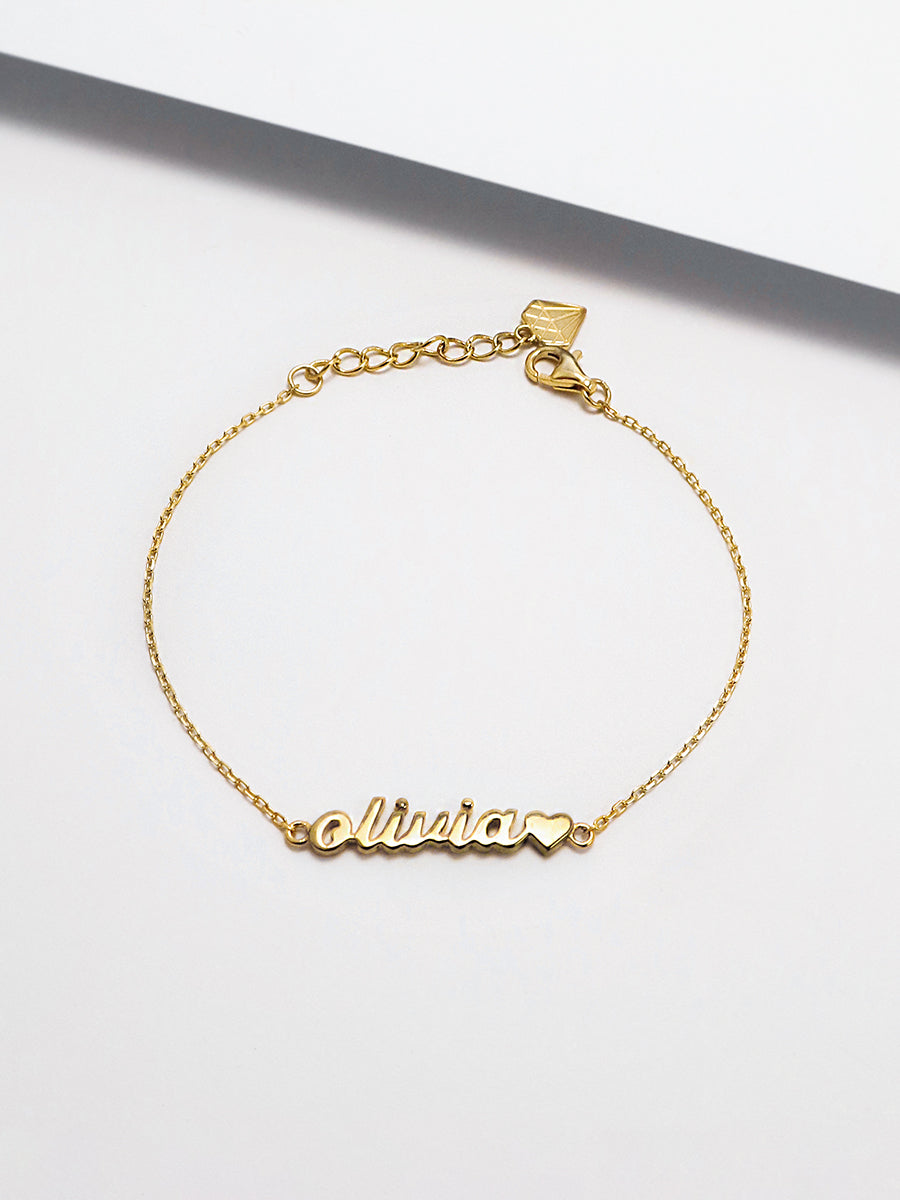 Solid Yellow Gold Nameplate Kids Bracelet With Standard Chain