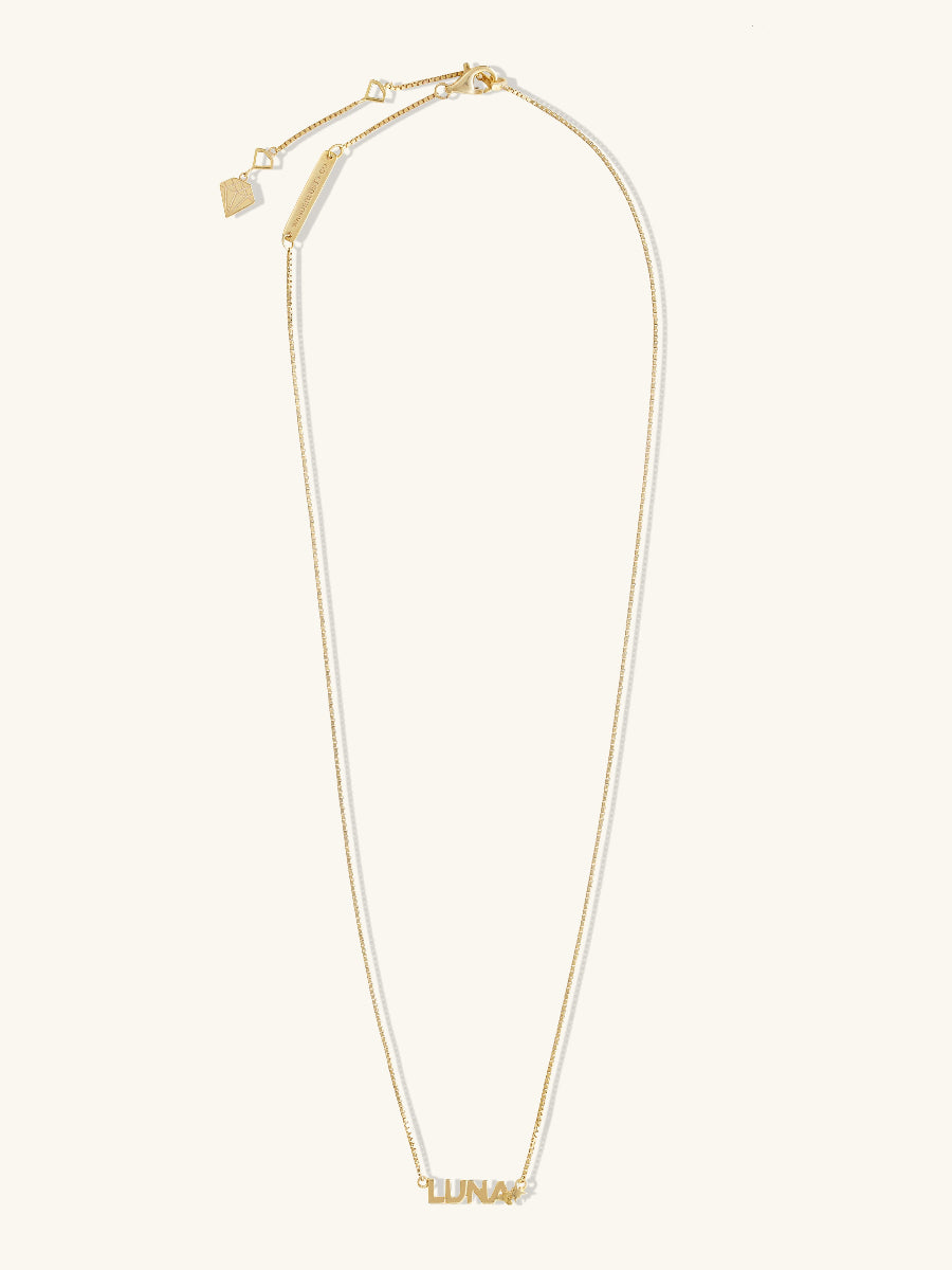 14K Gold Vermeil Nameplate Necklace With Classic Box Chain | Wanderlust + Co