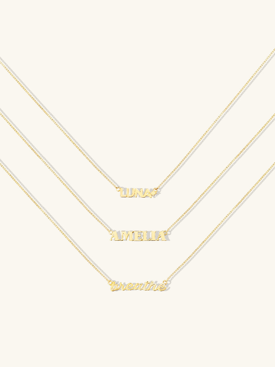 14K Gold Vermeil Nameplate Necklace With Classic Box Chain | Wanderlust + Co