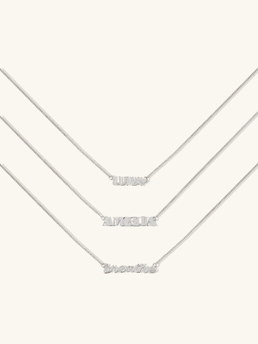 Sterling Silver Nameplate Necklace With Curb Chain | Wanderlust + Co