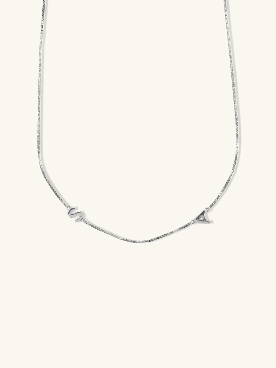 Sterling Silver Double Initial Necklace With Classic Box Chain | Wanderlust + Co
