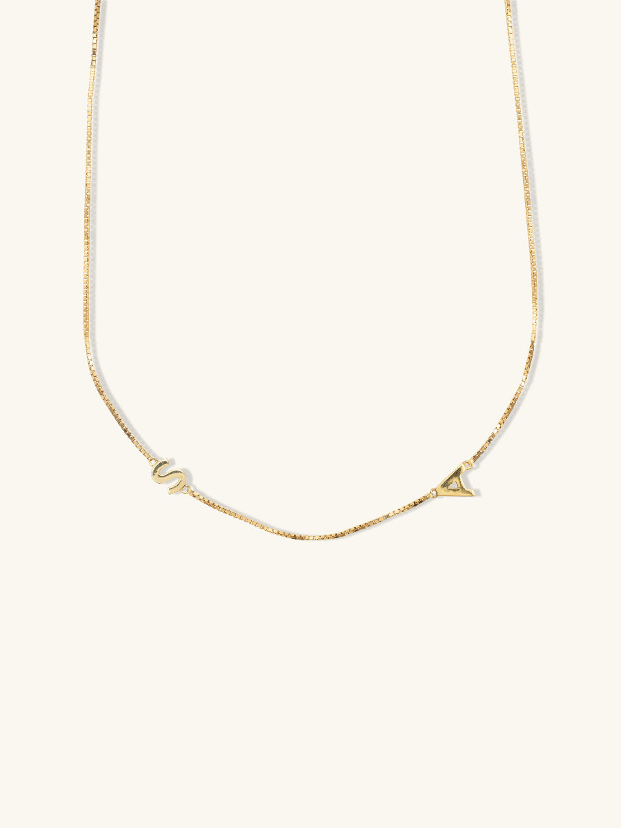 14K Gold Vermeil Double Initial Necklace With Classic Box Chain | Wanderlust + Co