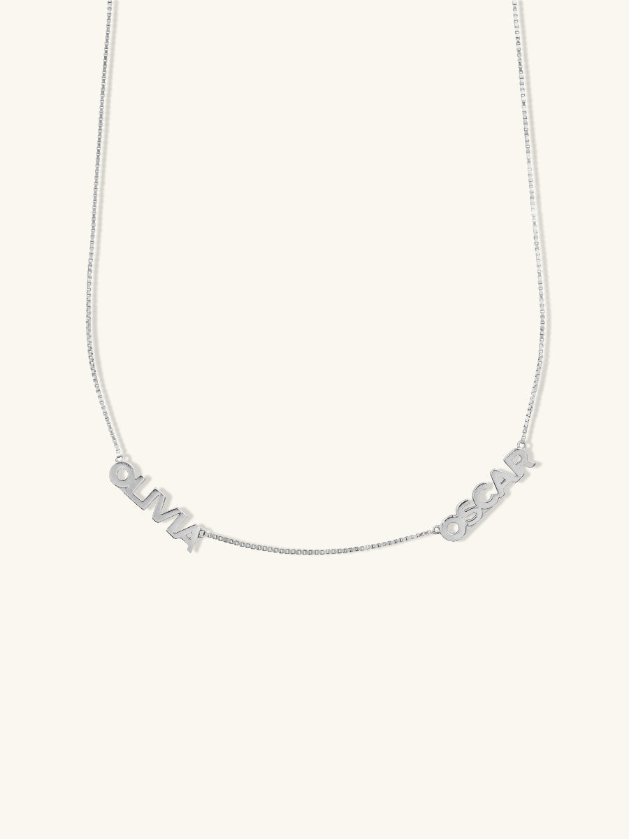 Sterling Silver Double Name Necklace with Classic Box Chain | Wanderlust + Co