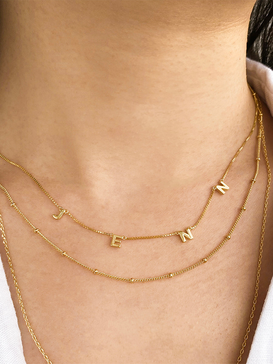 14K Gold Vermeil Space Letter Necklace With Classic Box Chain | Wanderlust + Co