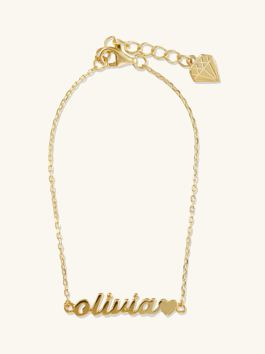 Solid Yellow Gold Nameplate Kids Bracelet With Standard Chain | Wanderlust + Co