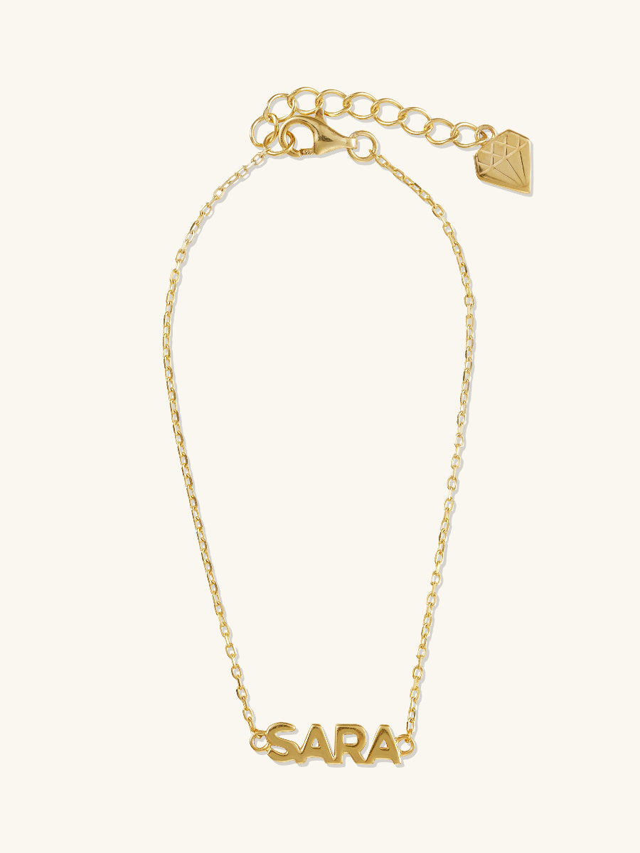 Solid Yellow Gold Nameplate Bracelet With Standard Chain | Wanderlust + Co