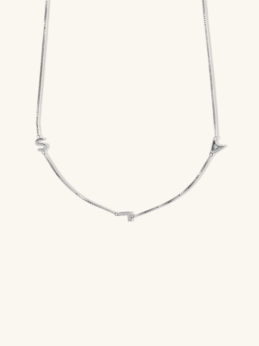 Sterling Silver Triple Initial Necklace With Classic Box Chain | Wanderlust + Co