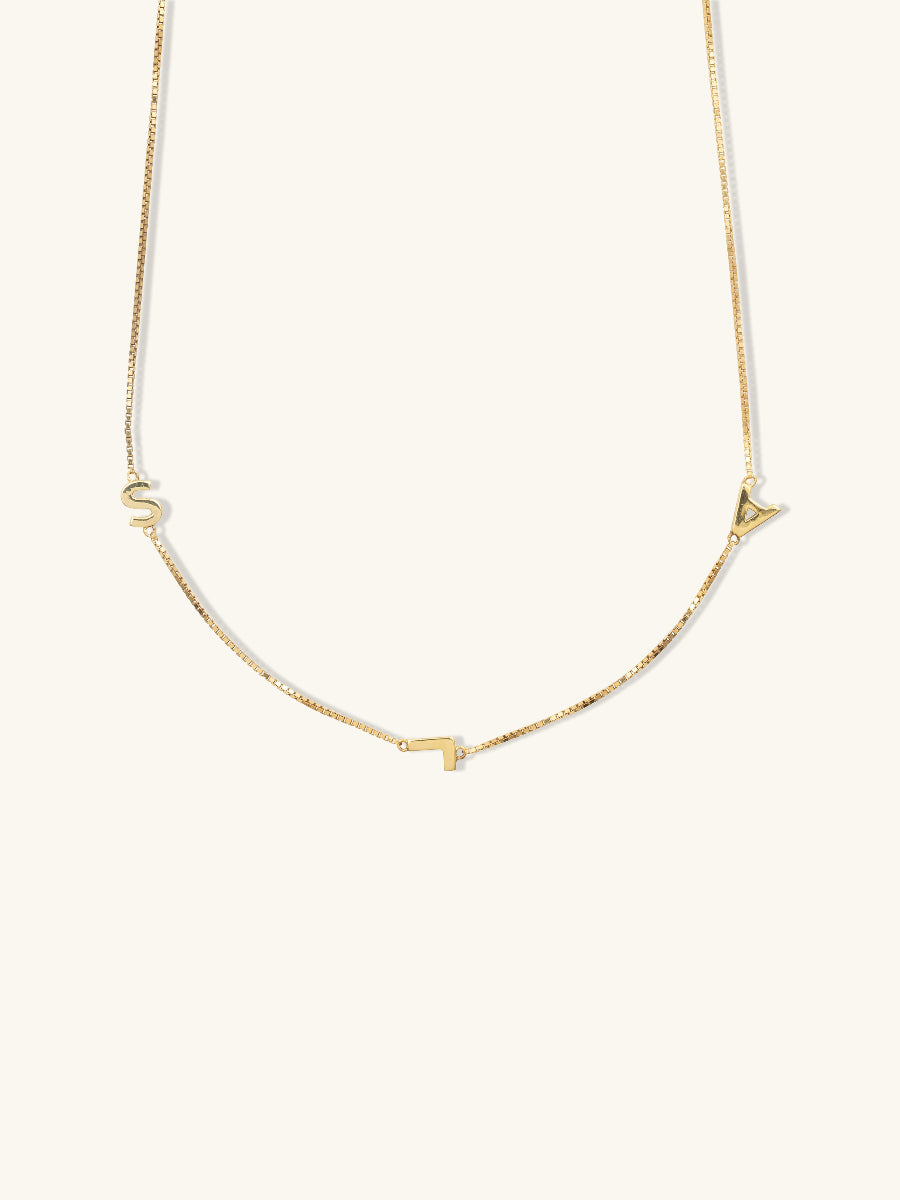 14K Gold Vermeil Triple Initial Necklace With Classic Box Chain | Wanderlust + Co