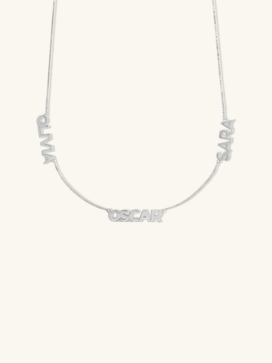 Sterling Silver Triple Name Necklace with Classic Box Chain | Wanderlust + Co