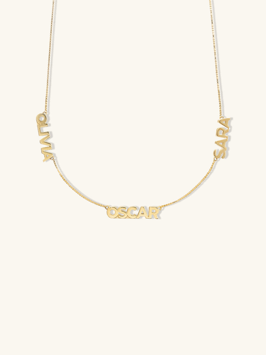 14K Gold Vermeil Triple Name Necklace with Classic Box Chain | Wanderlust + Co