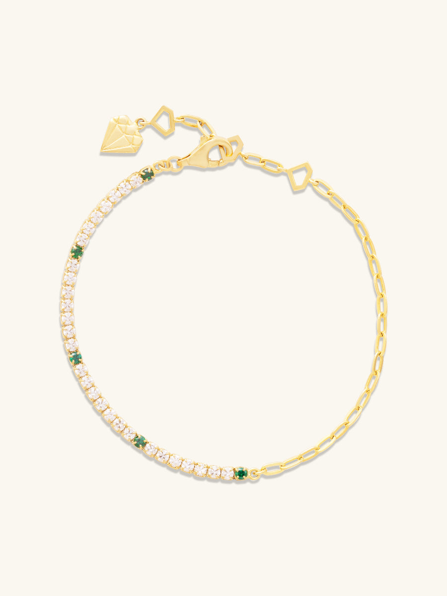 Pave 14K Gold Vermeil Emerald Mini Tennis Chain Bracelet | Wanderlust + Co
