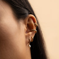 Pave Pearl Gold Drop 7mm Baby Huggie Earrings
