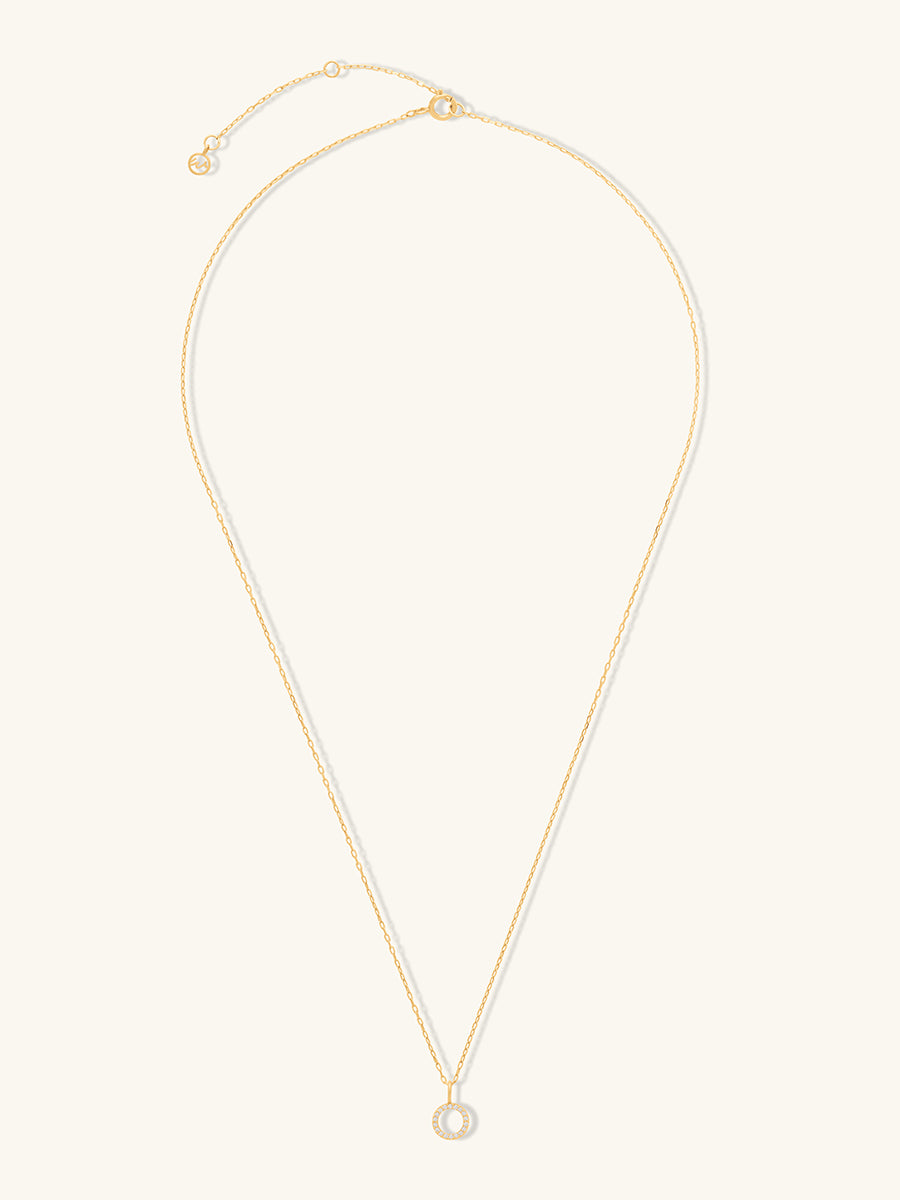 Petite Circle Diamond Pave 14K Solid Gold Necklace | Wanderlust + Co