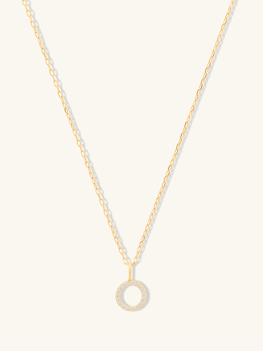 Petite Circle Diamond Pave 14K Solid Gold Necklace | Wanderlust + Co