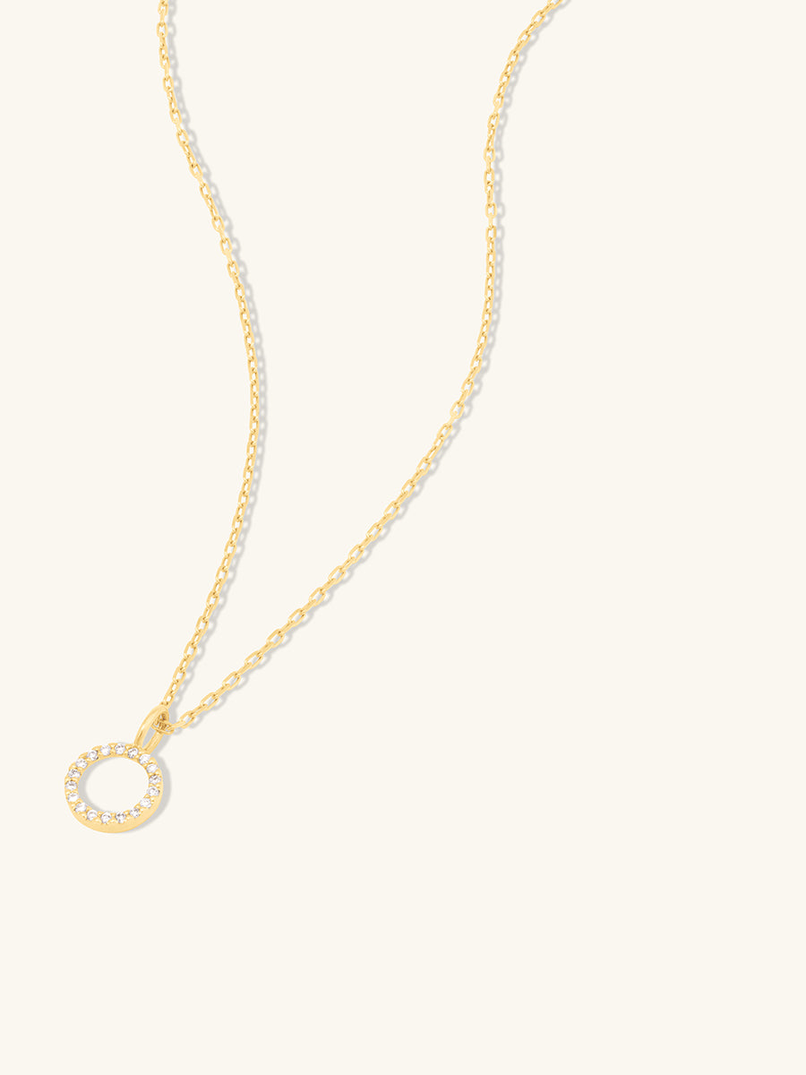 Petite Circle Diamond Pave 14K Solid Gold Necklace | Wanderlust + Co