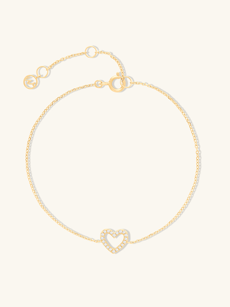 Petite Heart Diamond Pave 14K Solid Gold Bracelet | Wanderlust + Co