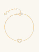 Petite Heart Diamond Pave 14K Solid Gold Bracelet