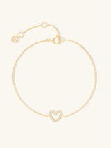Petite Heart Diamond Pave 14K Solid Gold Bracelet | Wanderlust + Co
