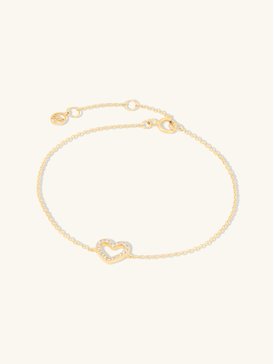 Petite Heart Diamond Pave 14K Solid Gold Bracelet | Wanderlust + Co