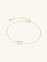 Petite Heart Diamond Pave 14K Solid Gold Bracelet | Wanderlust + Co