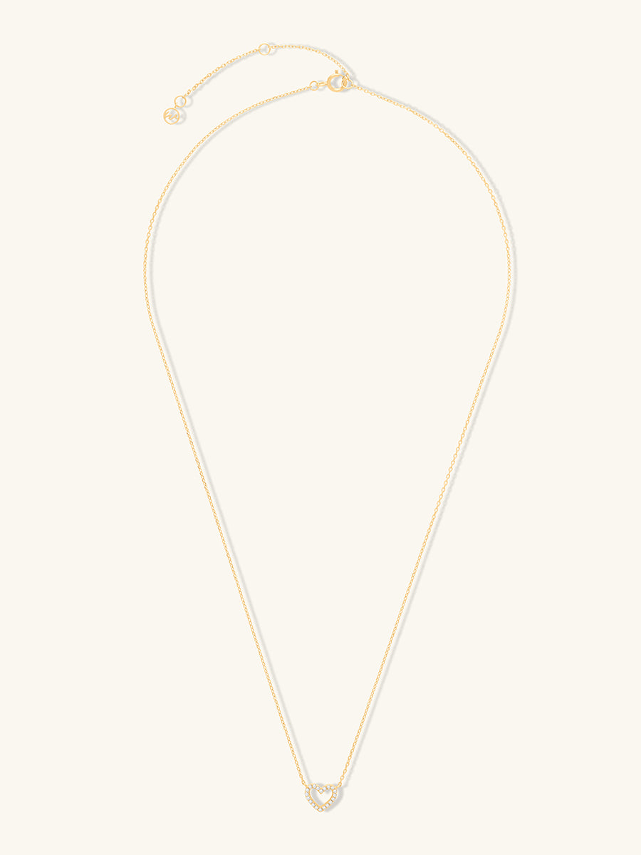 Petite Heart Diamond Pave 14K Solid Gold Necklace | Wanderlust + Co