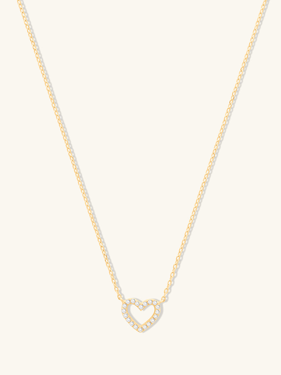 Petite Heart Diamond Pave 14K Solid Gold Necklace | Wanderlust + Co