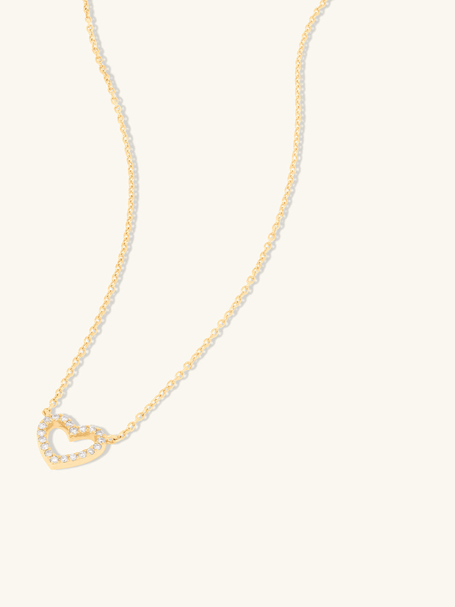 Petite Heart Diamond Pave 14K Solid Gold Necklace | Wanderlust + Co