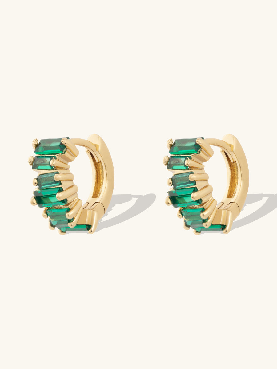 Jagged Baguette Emerald & Gold 8mm Baby Huggie Earrings | Wanderlust + Co