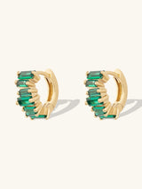 Jagged Baguette Emerald & Gold 8mm Baby Huggie Earrings | Wanderlust + Co