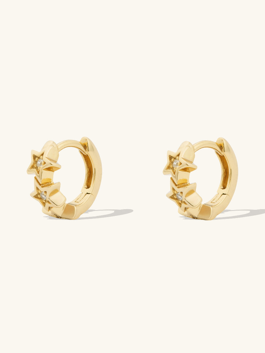 Stars Pave Gold 7mm Baby Huggie Earrings | Wanderlust + Co