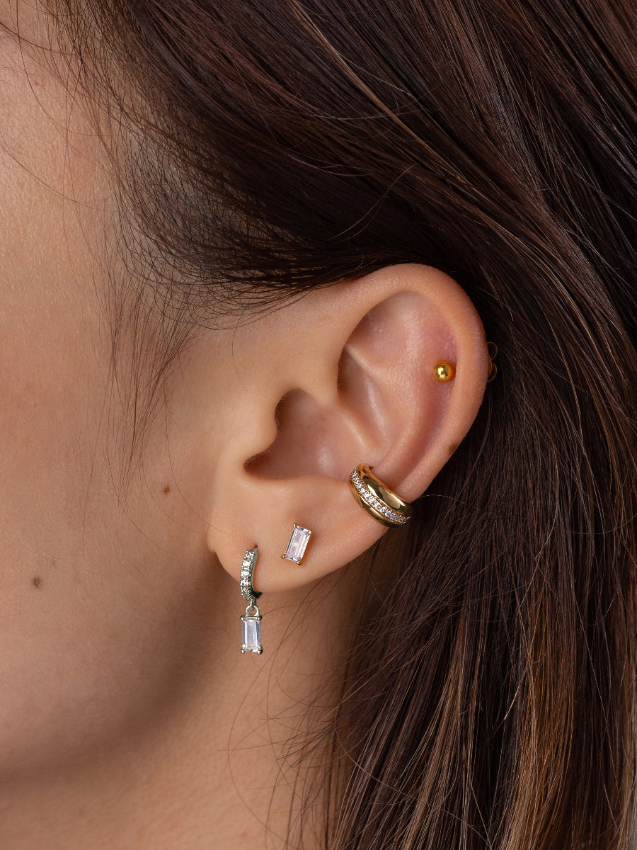 Baguette Silver Baby Huggie Earrings | Wanderlust + Co