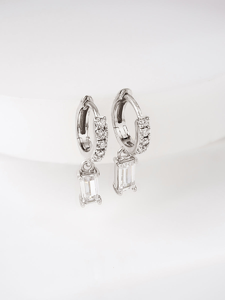 Baguette Silver Baby Huggie Earrings | Wanderlust + Co