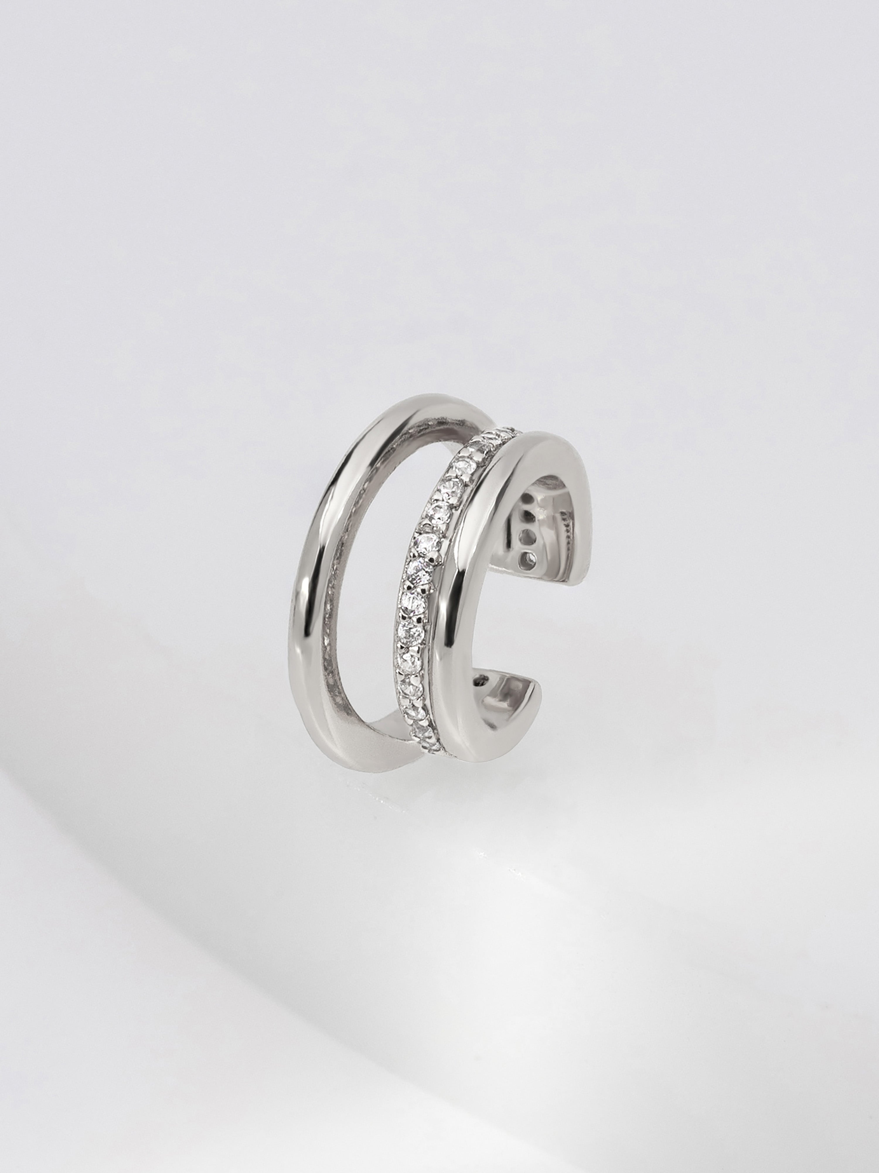 Double Pave Silver 9mm Ear Cuff