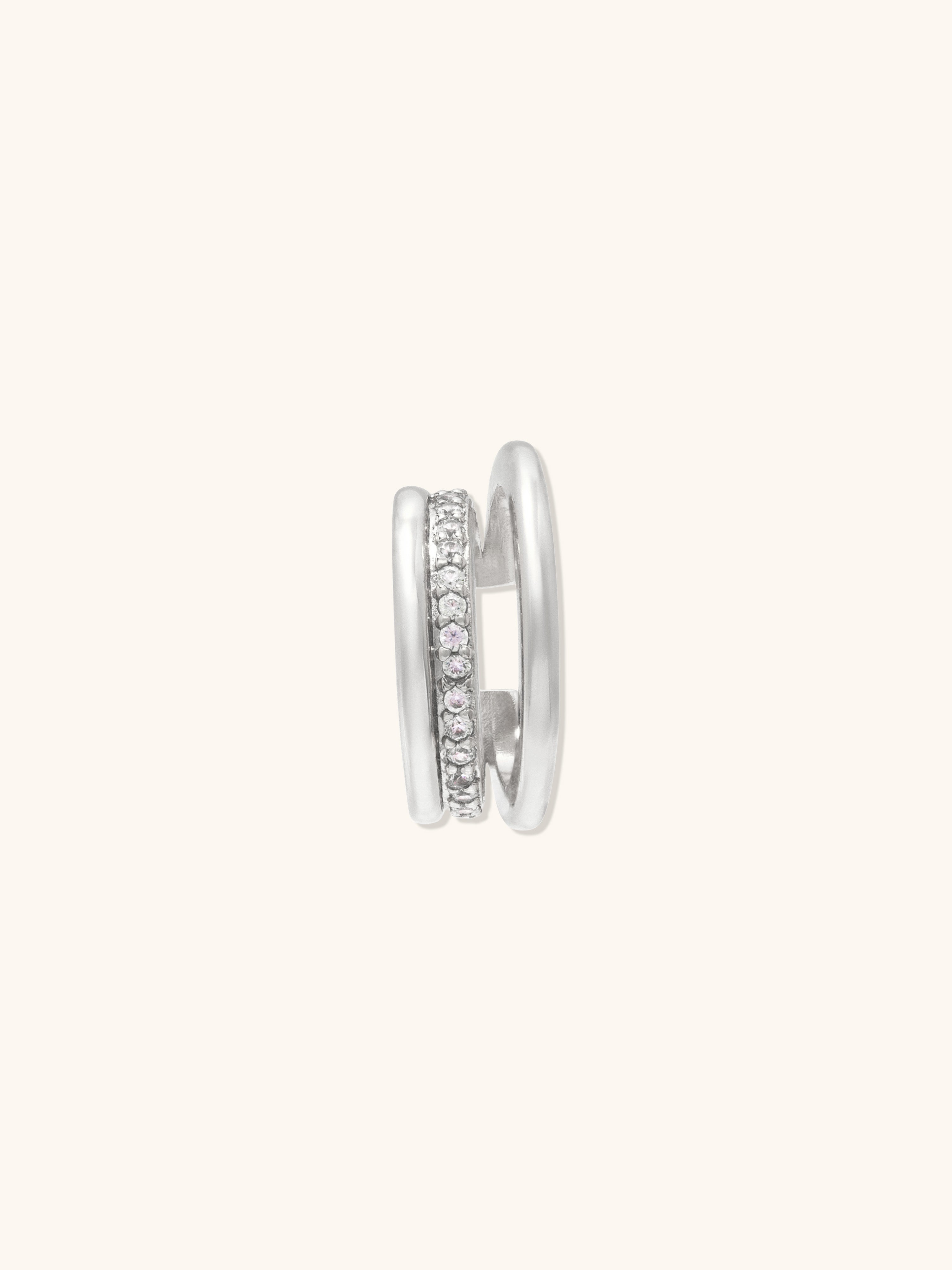 Double Pave Silver 9mm Ear Cuff