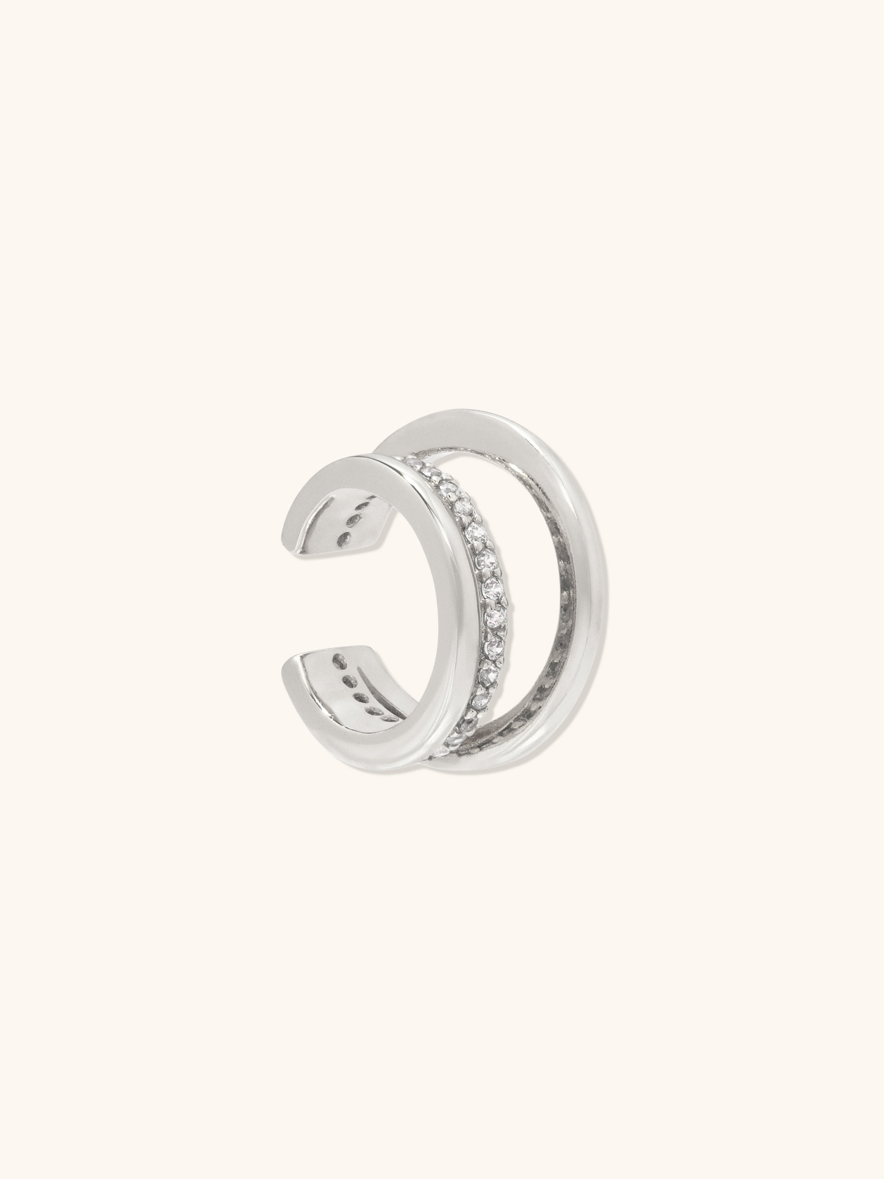 Double Pave Silver 9mm Ear Cuff