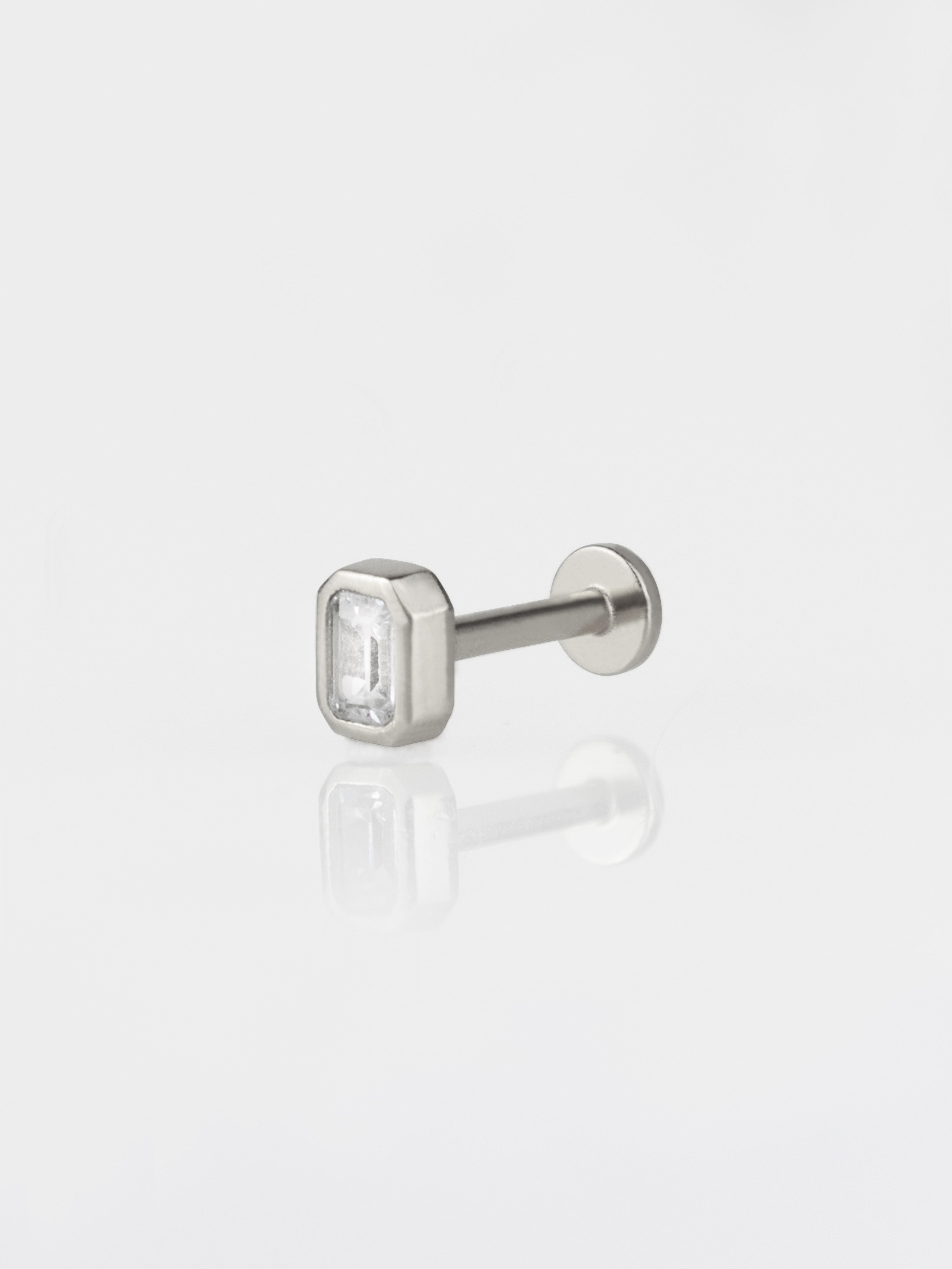 Emerald Bezel Silver Flat Back Earring