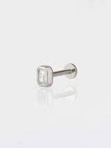 Emerald Bezel Silver Flat Back Earring