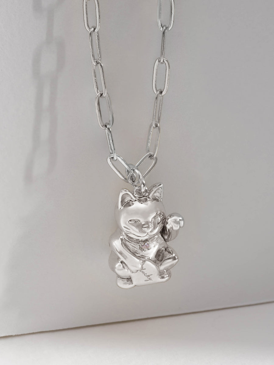 Lucky Cat Silver Necklace | Wanderlust + Co
